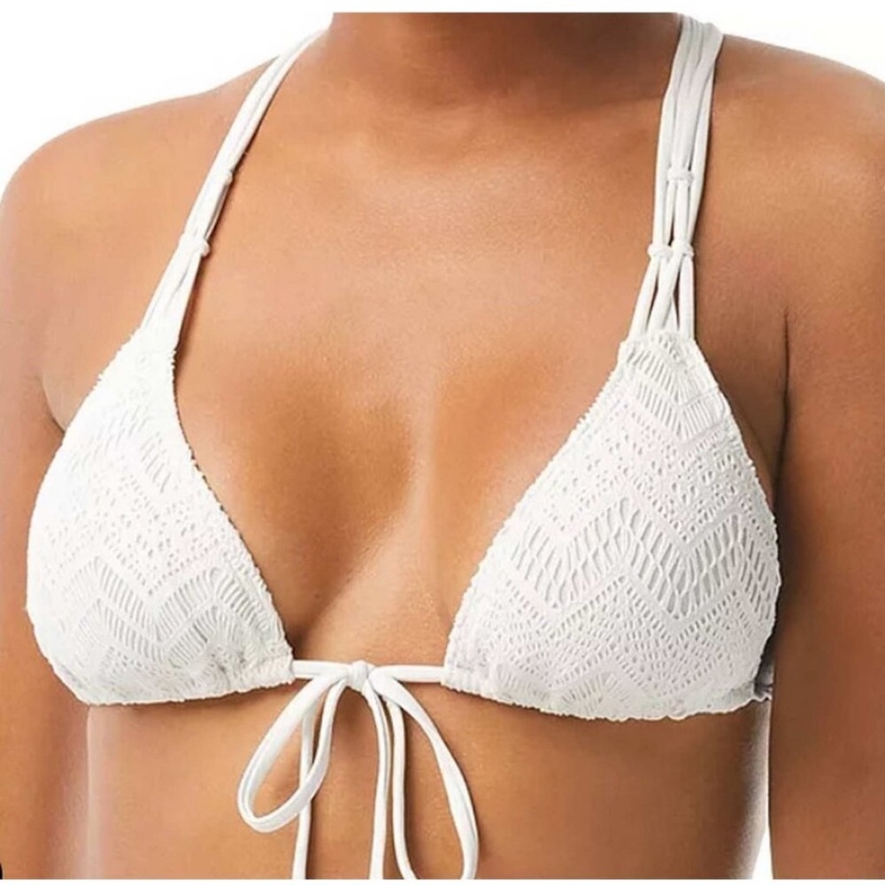 Vince Camuto Ivory Crochet Tie-front triangle bikini top